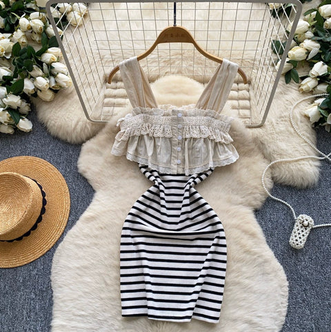 Faux Two-pieces Striped Slip Dress