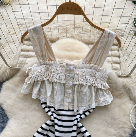 Faux Two-pieces Striped Slip Dress