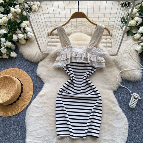 Faux Two-pieces Striped Slip Dress