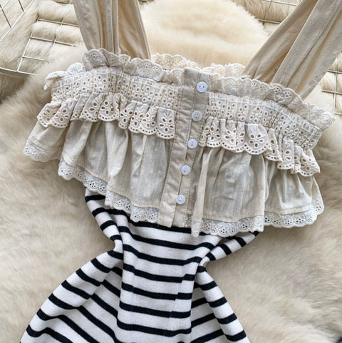 Faux Two-pieces Striped Slip Dress