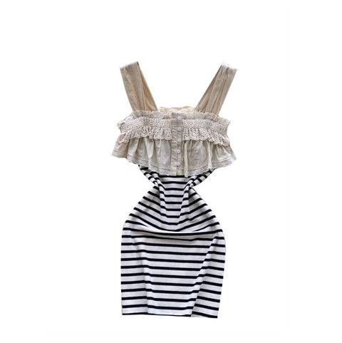 Faux Two-pieces Striped Slip Dress