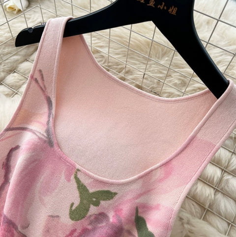 Pink Floral Print Vest Dress