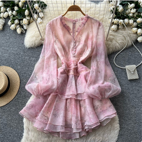 V-neck Flared Sleeve Shirt Dress