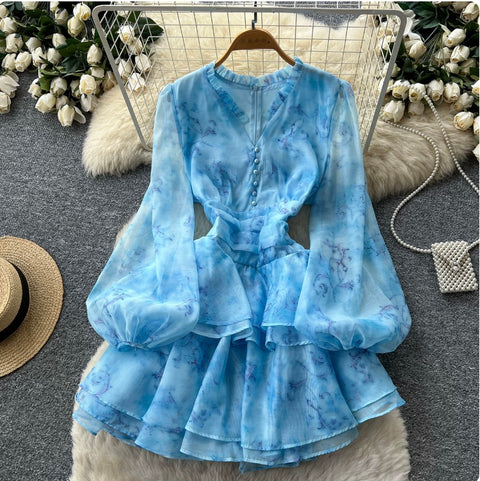 V-neck Flared Sleeve Shirt Dress