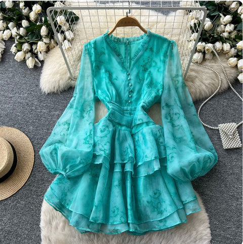 V-neck Flared Sleeve Shirt Dress