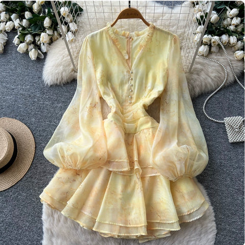 V-neck Flared Sleeve Shirt Dress