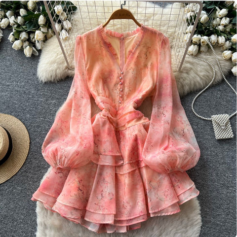 V-neck Flared Sleeve Shirt Dress