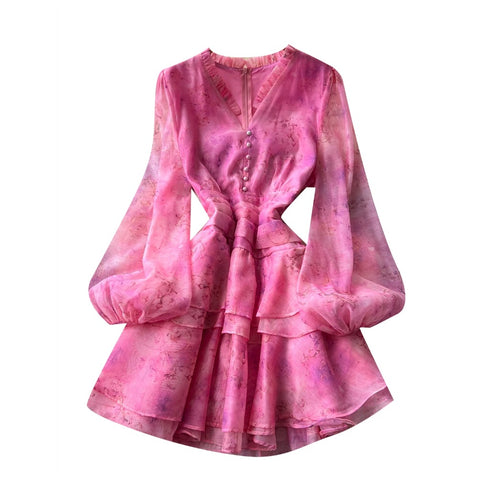 V-neck Flared Sleeve Shirt Dress