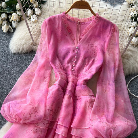 V-neck Flared Sleeve Shirt Dress