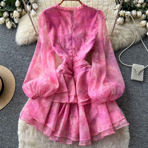 V-neck Flared Sleeve Shirt Dress