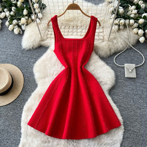 Simple Design Beaded Vest Dress
