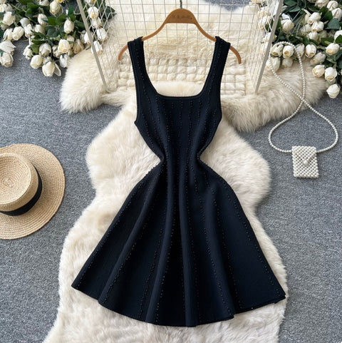 Simple Design Beaded Vest Dress