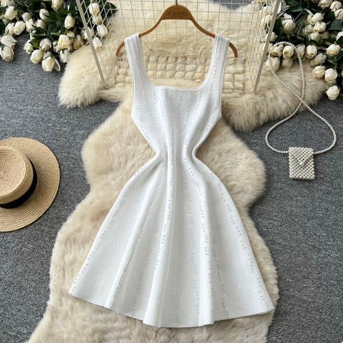 Simple Design Beaded Vest Dress
