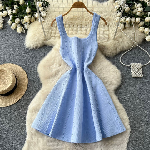 Simple Design Beaded Vest Dress