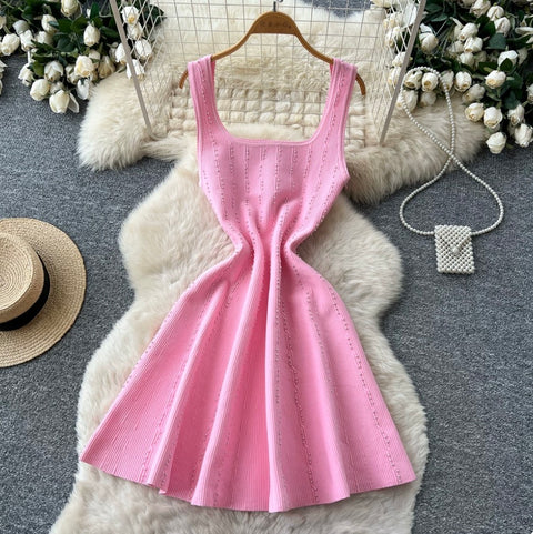 Simple Design Beaded Vest Dress