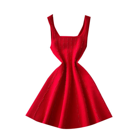 Simple Design Beaded Vest Dress
