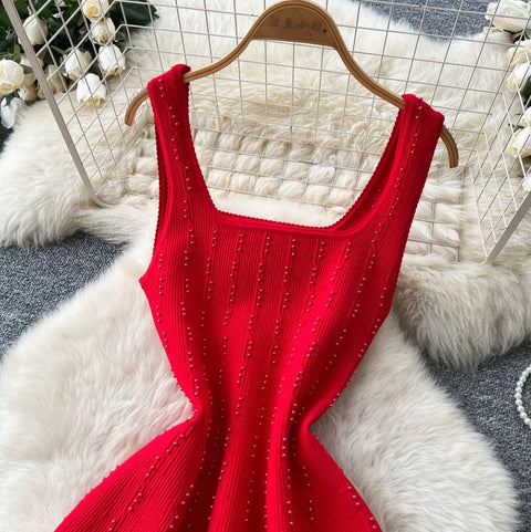 Simple Design Beaded Vest Dress