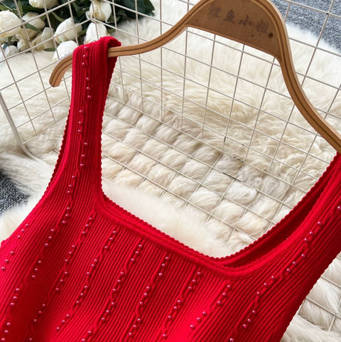 Simple Design Beaded Vest Dress
