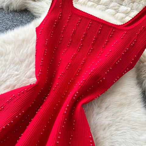 Simple Design Beaded Vest Dress