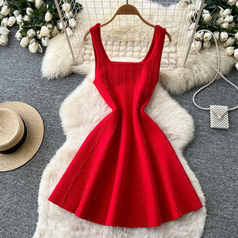 Simple Design Beaded Vest Dress
