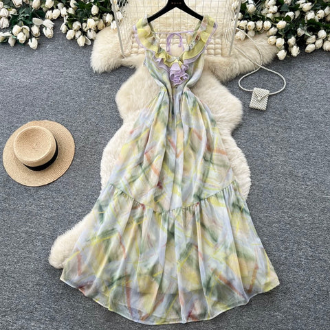 Colorful Tie-dye Lace-up Dress