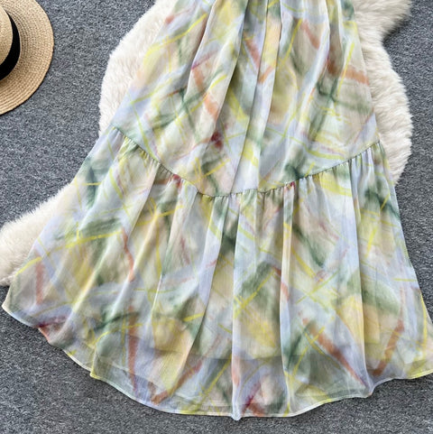 Colorful Tie-dye Lace-up Dress