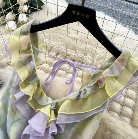 Colorful Tie-dye Lace-up Dress