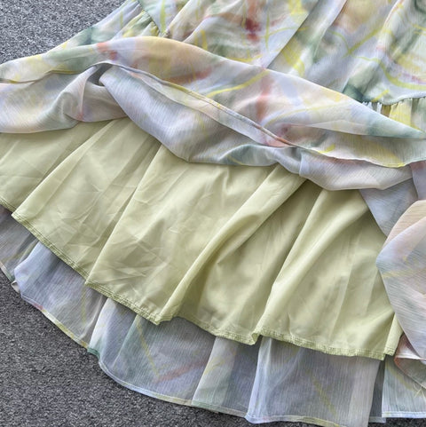 Colorful Tie-dye Lace-up Dress