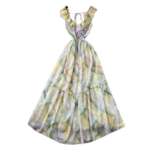 Colorful Tie-dye Lace-up Dress