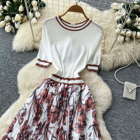 Elegant Floral Print Patchwork Dress