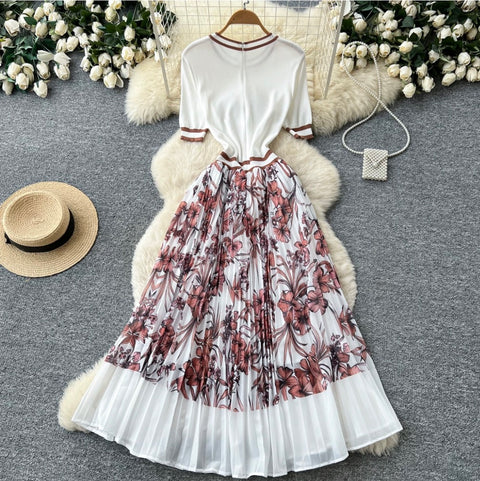 Elegant Floral Print Patchwork Dress