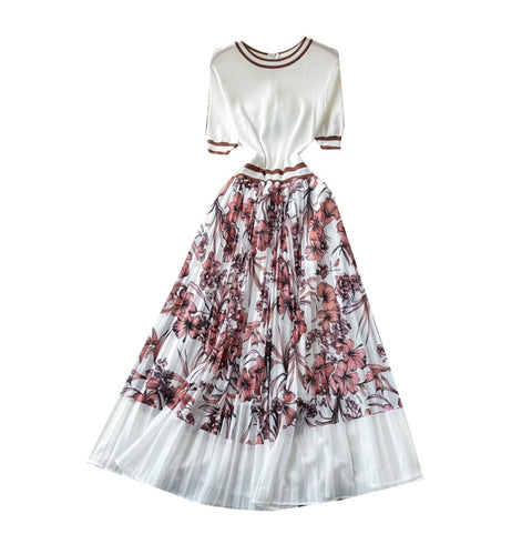 Elegant Floral Print Patchwork Dress