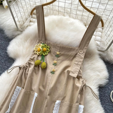 Uniform Style Lace Pocket Vest Dress