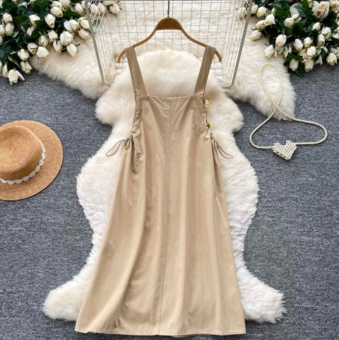 Uniform Style Lace Pocket Vest Dress