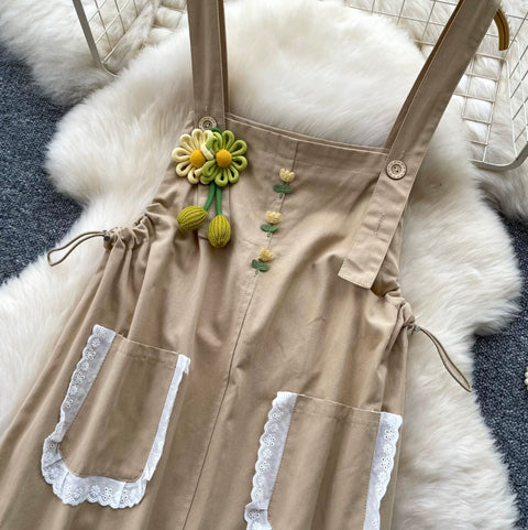 Uniform Style Lace Pocket Vest Dress