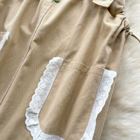 Uniform Style Lace Pocket Vest Dress