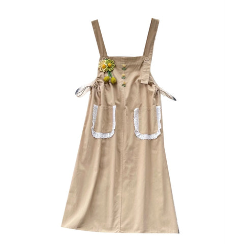 Uniform Style Lace Pocket Vest Dress