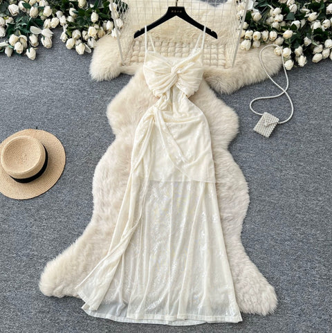 French Style Knotted Lace Slip Dress