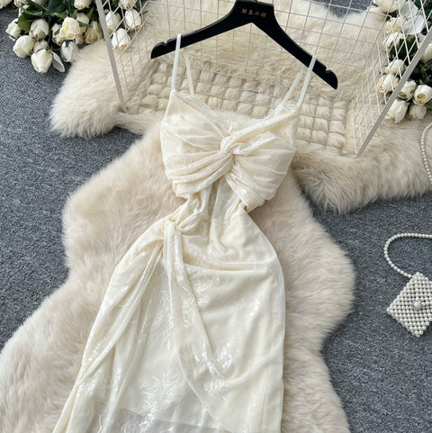 French Style Knotted Lace Slip Dress
