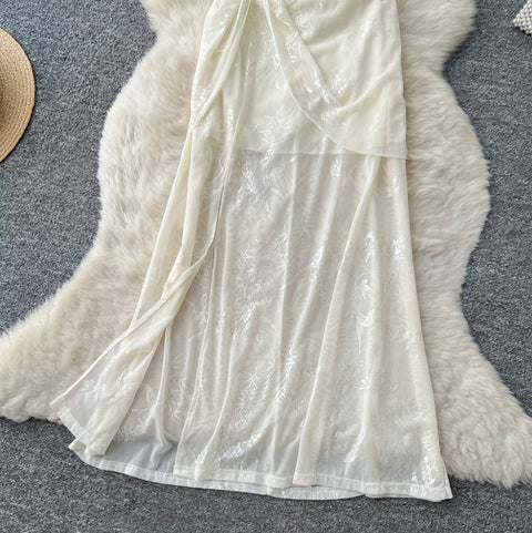 French Style Knotted Lace Slip Dress