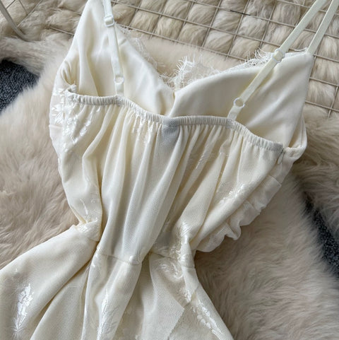 French Style Knotted Lace Slip Dress