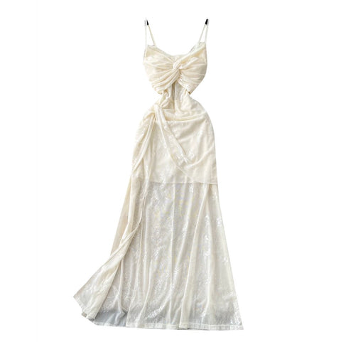 French Style Knotted Lace Slip Dress