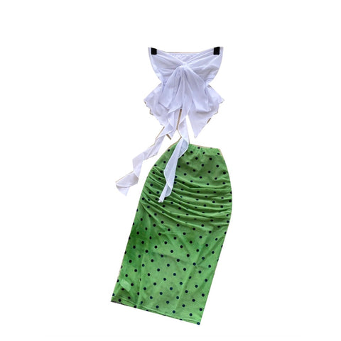 Bow-tie Top & Polka Dot Skirt 2Pcs