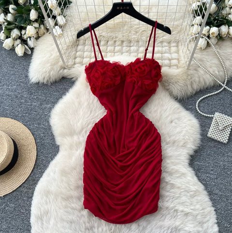 Sexy 3D Pleated Slip Dress