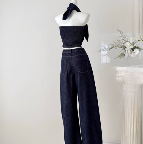 Camisole & Scarf & Trousers Chic Denim 3Pcs