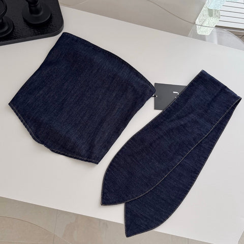 Camisole & Scarf & Trousers Chic Denim 3Pcs