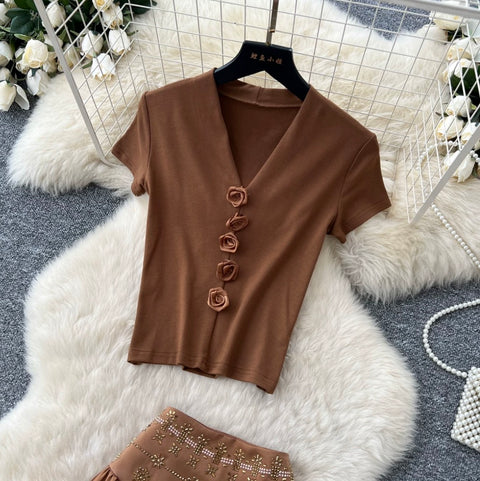 V-neck T-shirt & Skirt 2Pcs