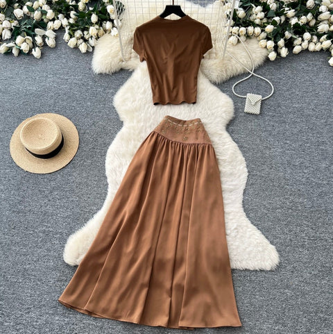 V-neck T-shirt & Skirt 2Pcs
