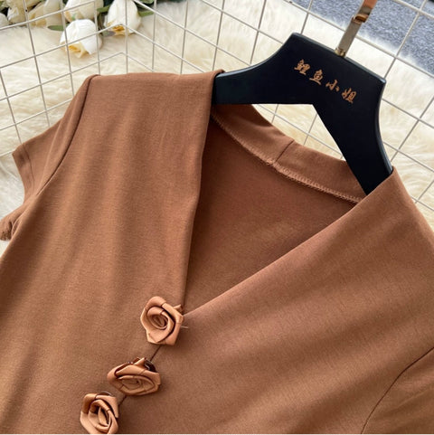V-neck T-shirt & Skirt 2Pcs