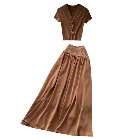 V-neck T-shirt & Skirt 2Pcs